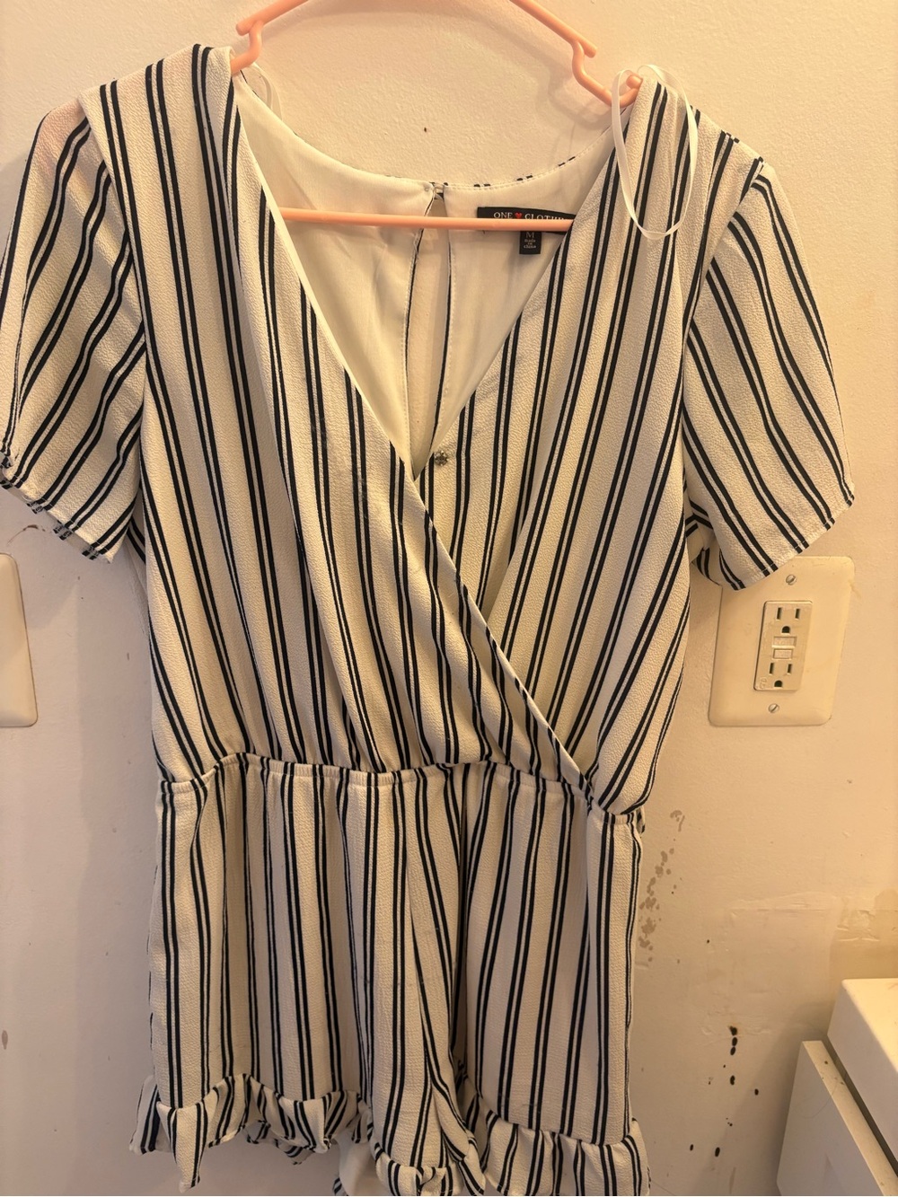 ONE ♥ Clothing Black and White Vertical Stripe Romper